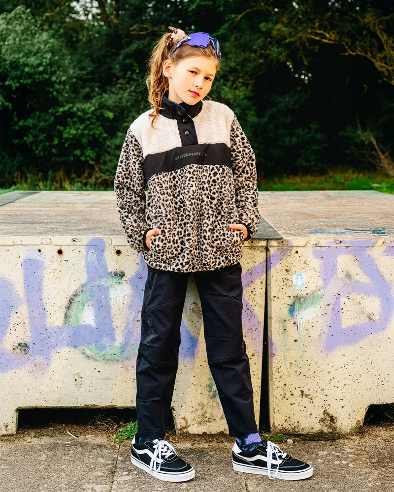 Youth Sherpa Half Zip Fleece | Leopard