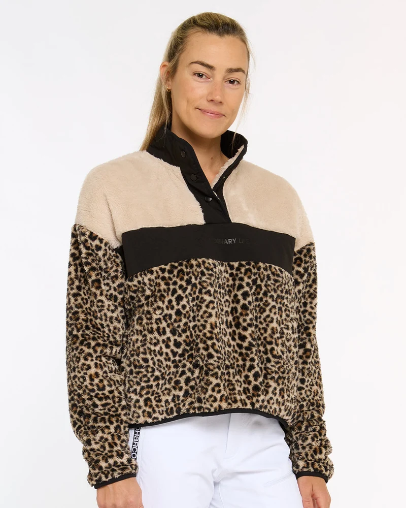 Womens Sherpa Half Zip Fleece | Leopard