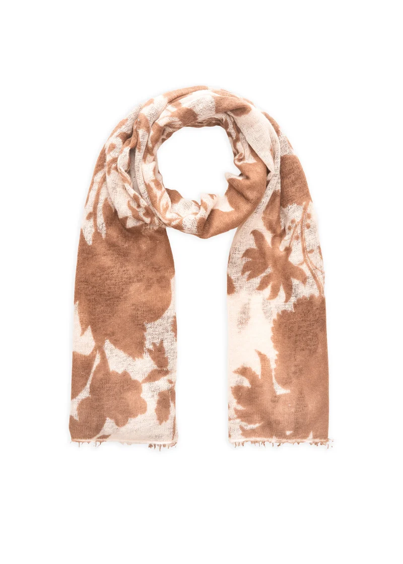 Premium Schal aus Kaschmir mit Blumen-Muster in Beige