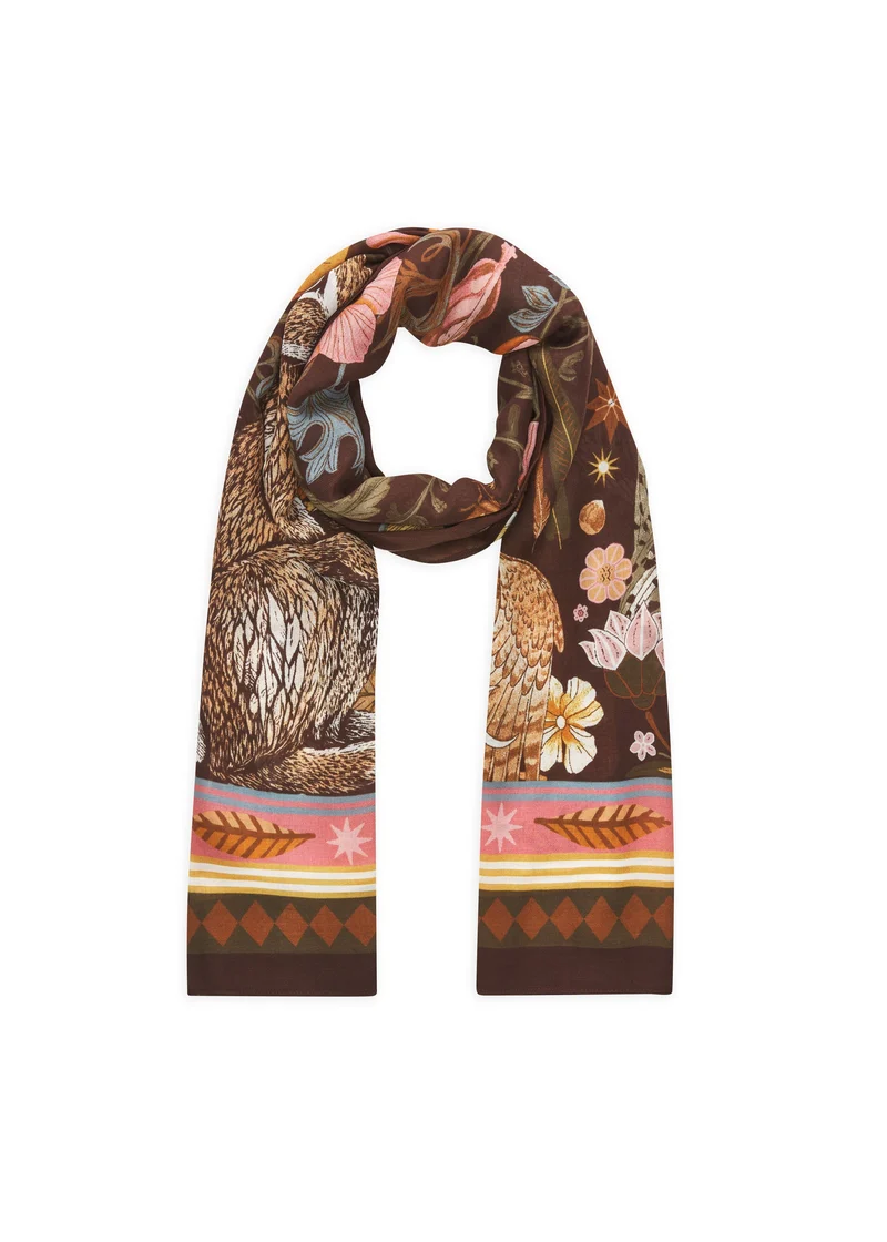 Feiner Schal aus Modal-Wolle-Mix mit Waldtier-Motiven
