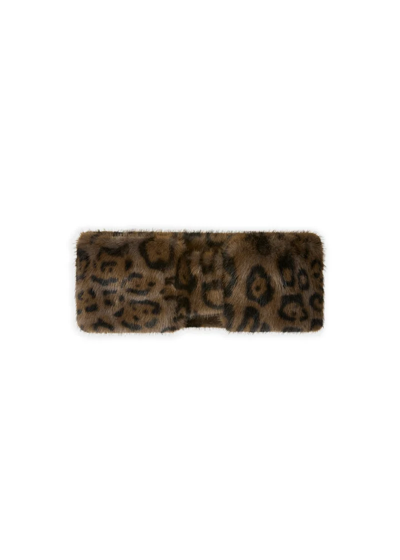 Stirnband aus Fake Fur mit Leo-Muster