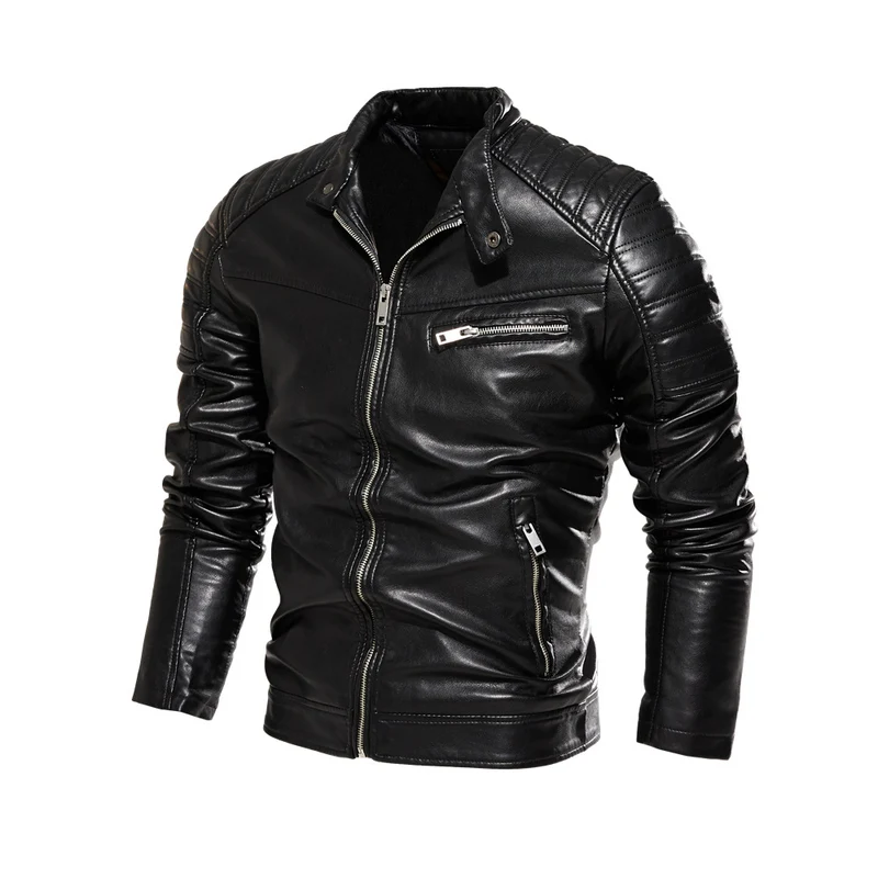 Herren Stylische Lederjacke mit Detailnähten Drune