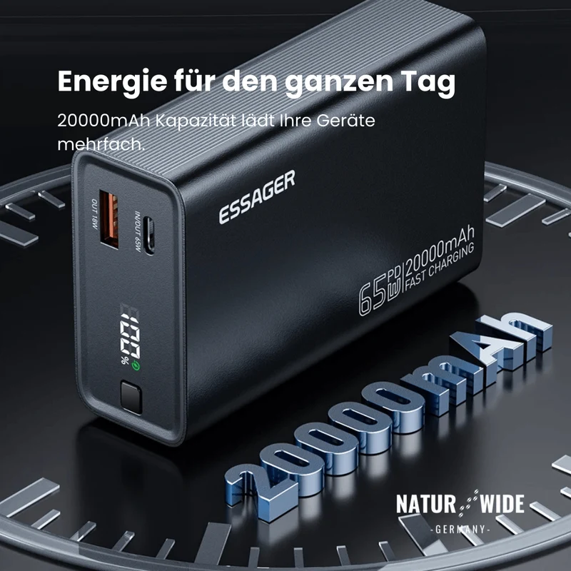 65W Schnelllade-Powerbank mit 20.000 mAh