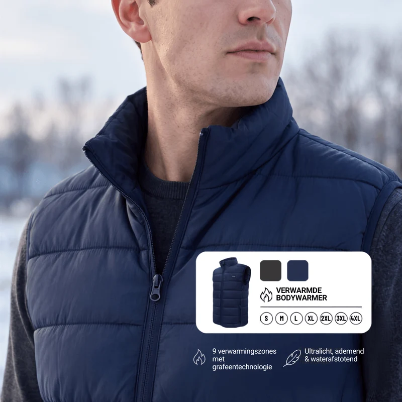 Verwarmde bodywarmer met 9 verwarmingszones – ultralicht, USB-gevoed & ideaal voor outdooravonturen