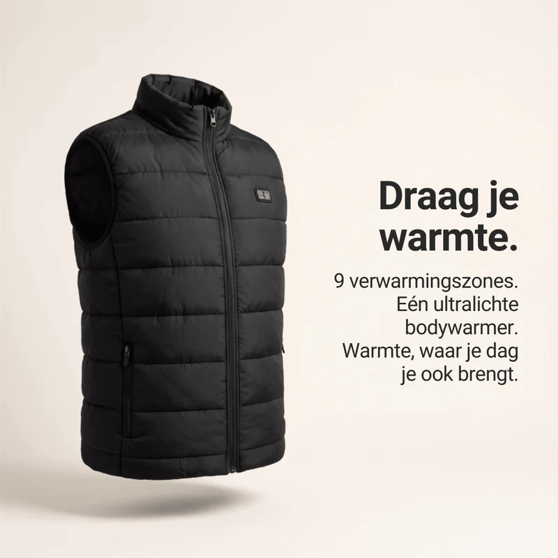 Verwarmde bodywarmer met 9 verwarmingszones – ultralicht, USB-gevoed & ideaal voor outdooravonturen