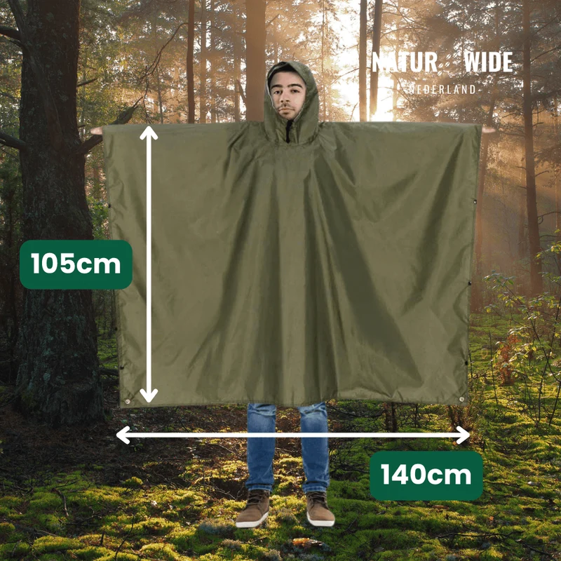 3-in-1 Waterdichte Regenponcho – Tentzeil & Grondzeil