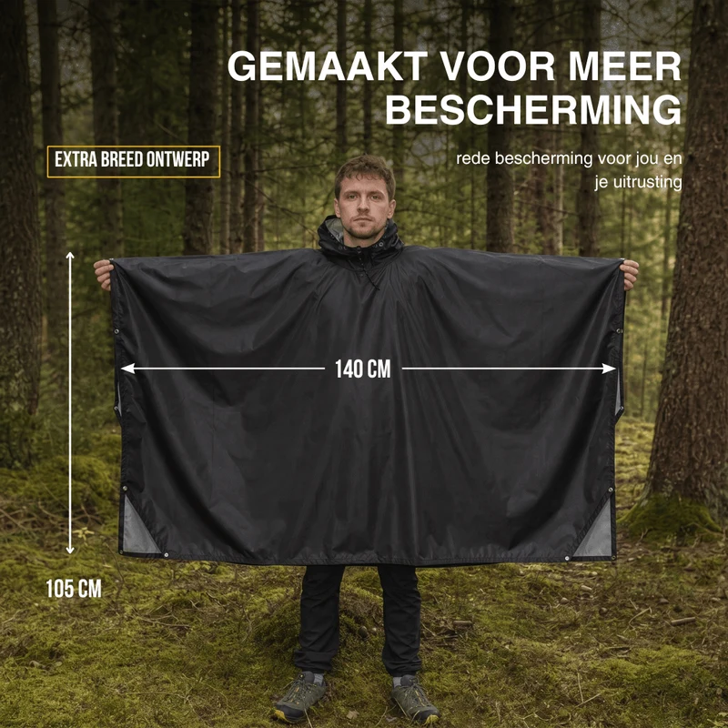 3-in-1 Waterdichte Regenponcho – Tentzeil & Grondzeil