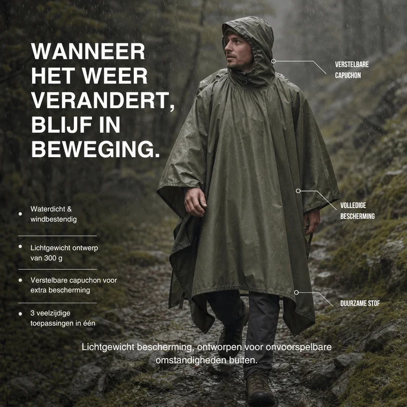 3-in-1 Waterdichte Regenponcho – Tentzeil & Grondzeil