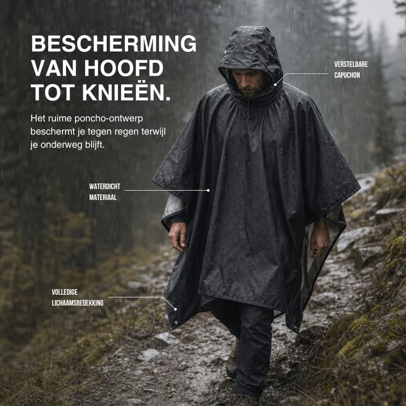 3-in-1 Waterdichte Regenponcho – Tentzeil & Grondzeil