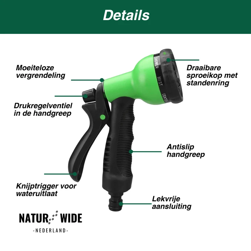 AquaFlex Pro – Flexibele Tuinslang met 8 Sproeifuncties