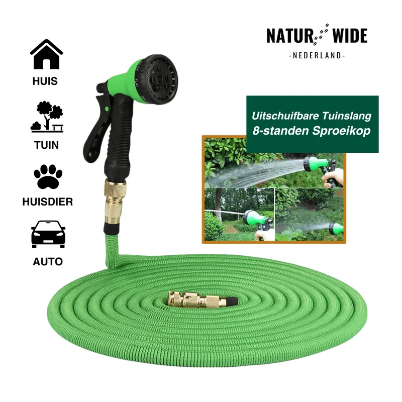 AquaFlex Pro – Flexibele Tuinslang met 8 Sproeifuncties