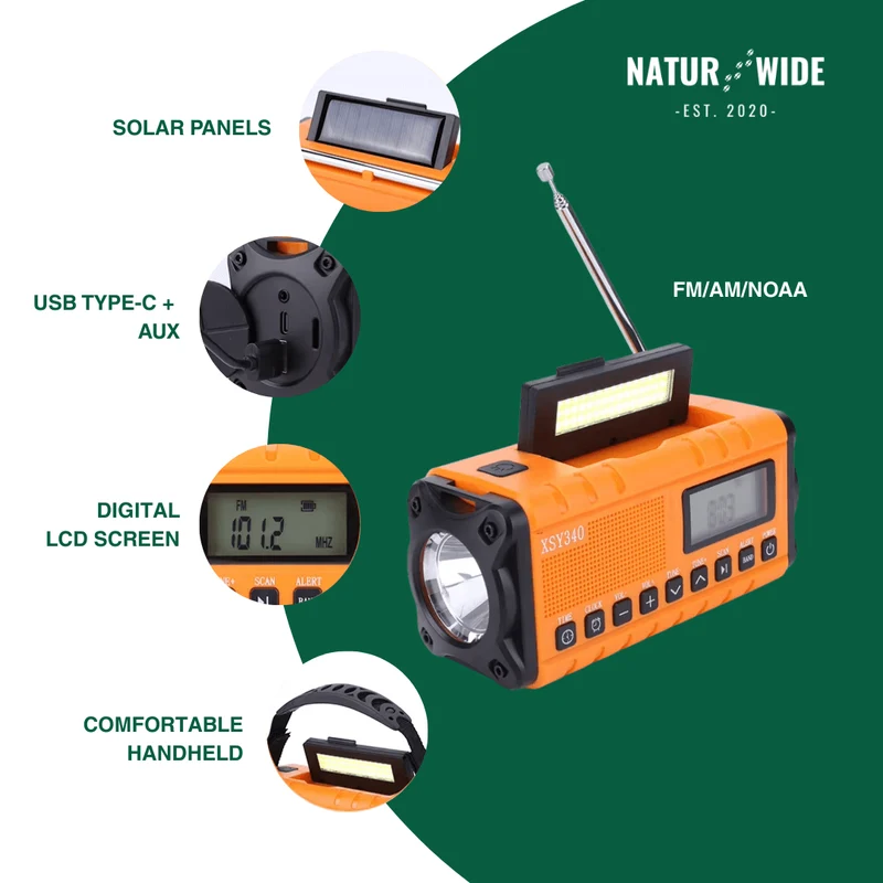 Emergency Crank Radio 10000mAh – Solar, Flashlight & SOS Alarm