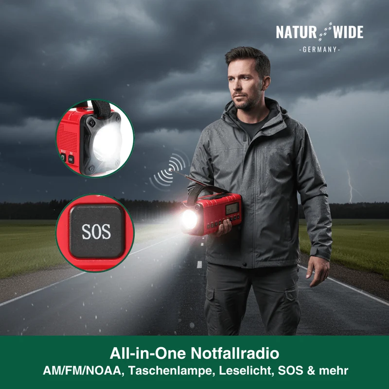 Notfall Kurbelradio 10000mAh 2.0 – Solar, LED-Licht & SOS-Alarm