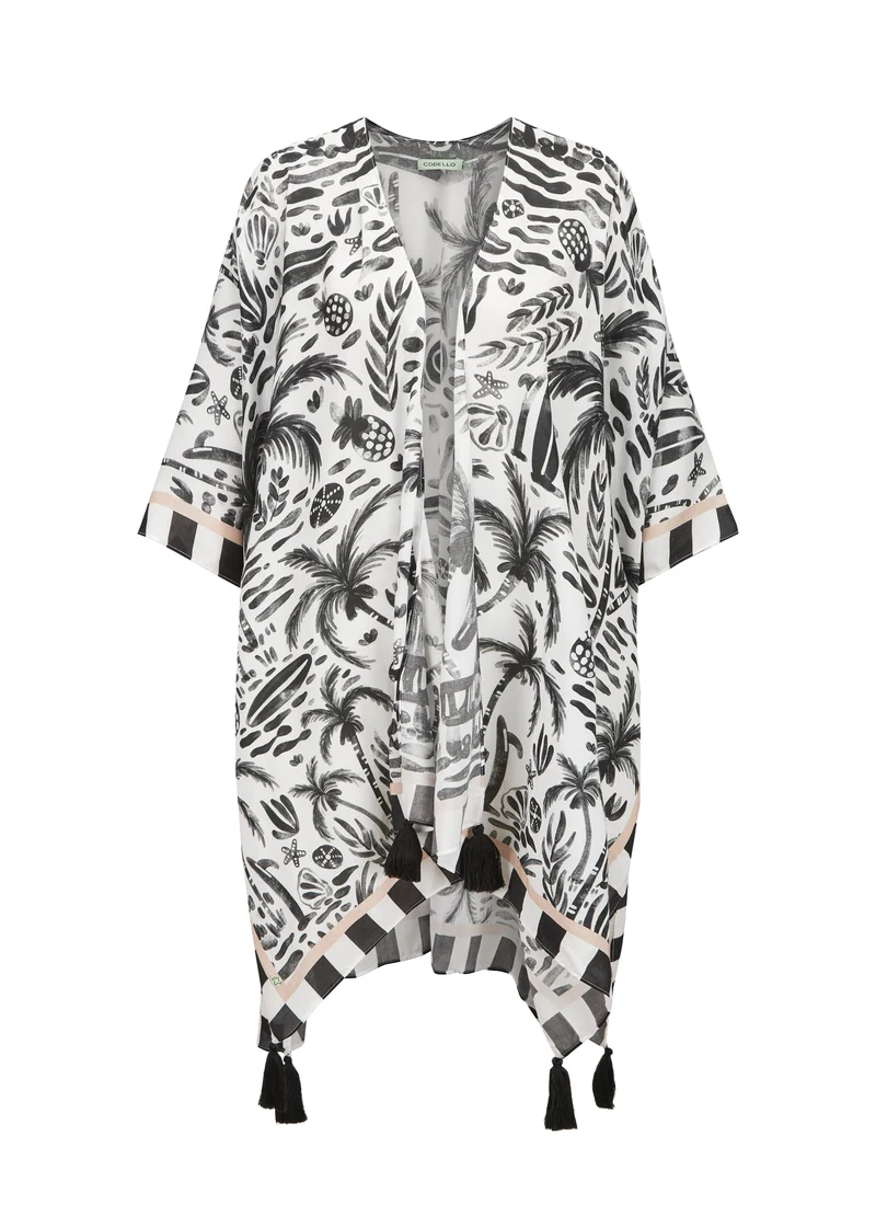 Poncho aus Viskose mit Strand-Motiven