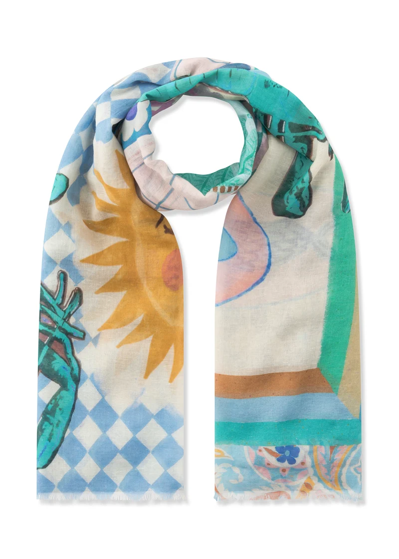 Schal aus Baumwoll-Mix mit maritimen Patchwork-Muster