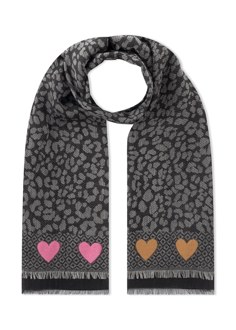 Jacquard-Schal aus Baumwoll-Mix mit Leomuster