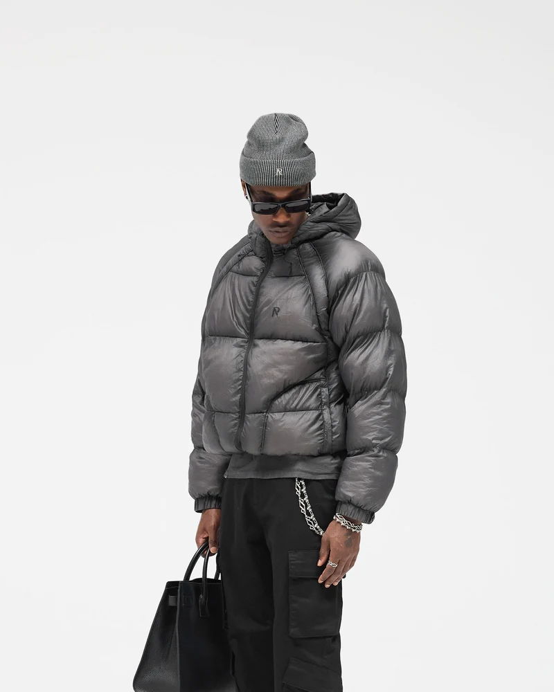 Translucent Hooded Puffer - Washed Black