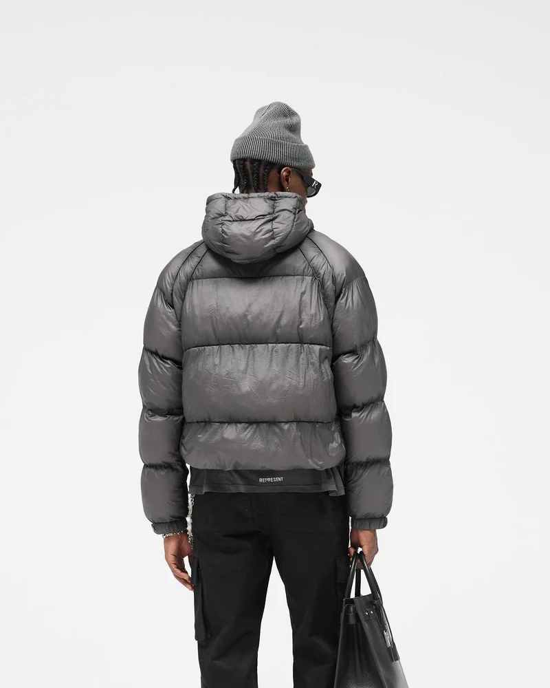 Translucent Hooded Puffer - Washed Black