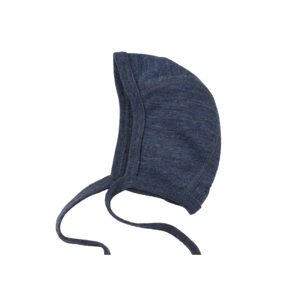 Engel Natur, Baby Häubchen, Feinripp, Blau Melange