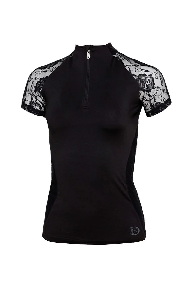 Sommerbaselayer Kurzarm mit Spitze für Damen, Black, oberbekleidung