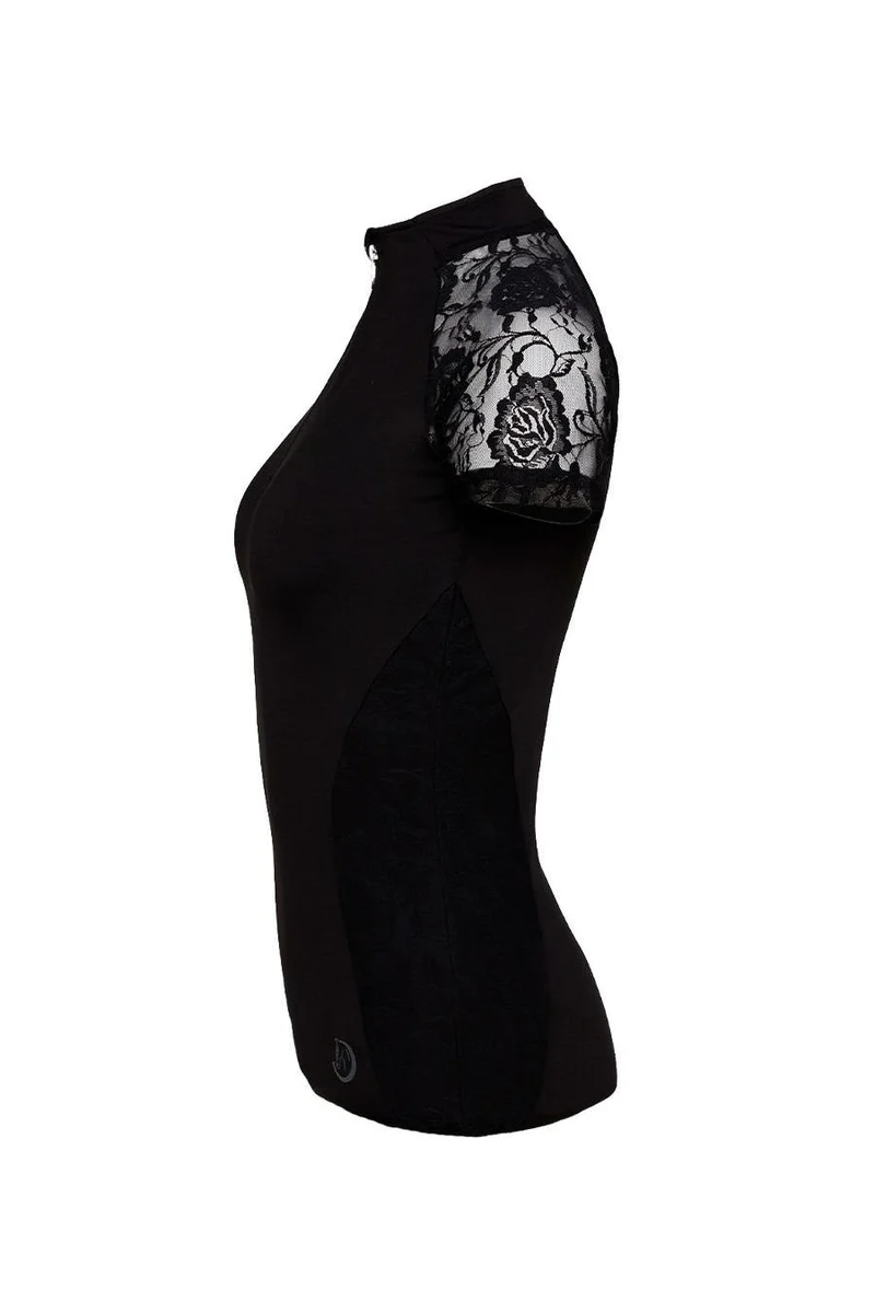 Sommerbaselayer Kurzarm mit Spitze für Damen, Black, oberbekleidung