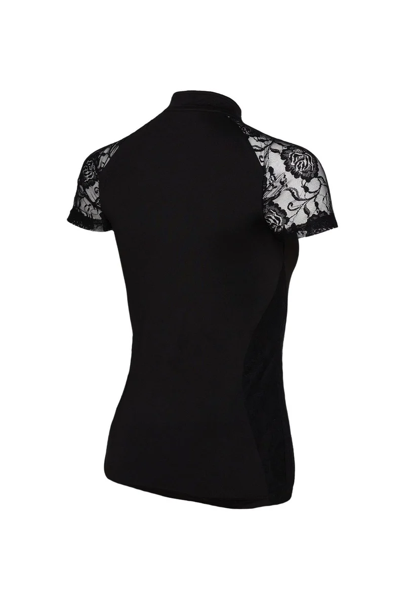 Sommerbaselayer Kurzarm mit Spitze für Damen, Black, oberbekleidung