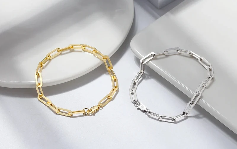 14K vergoldete echte 925er Sterlingsilber-Büroklammer-Halskette,