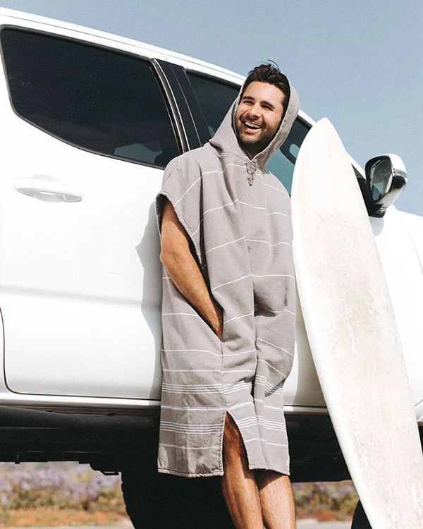 Classic Stripe Hooded Poncho - Grey
