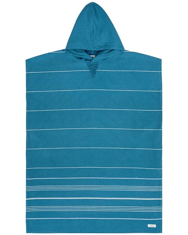 Classic Stripe Hooded Poncho Teal Blue