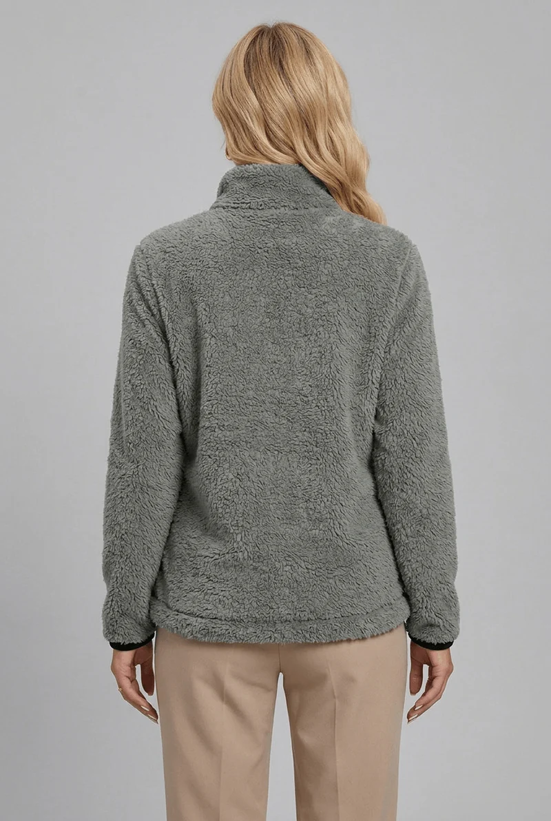Kuschelige Plüsch Damen Fleecejacke mit Stehkragen