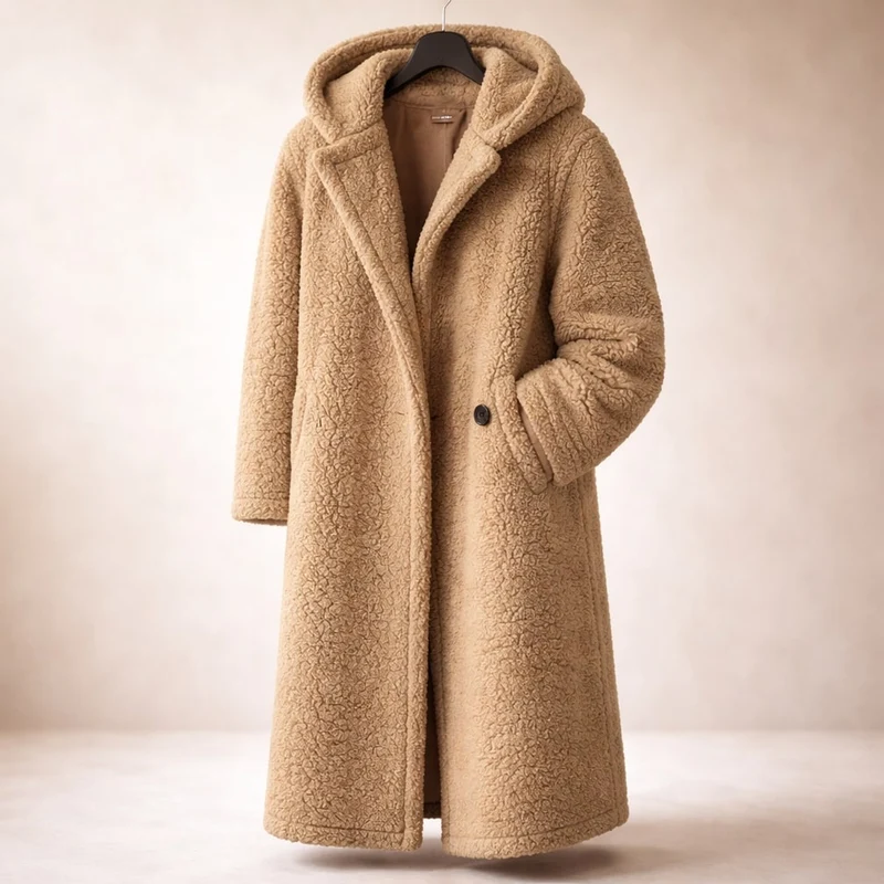 Eleganter Langer Damen Kapuzenmantel