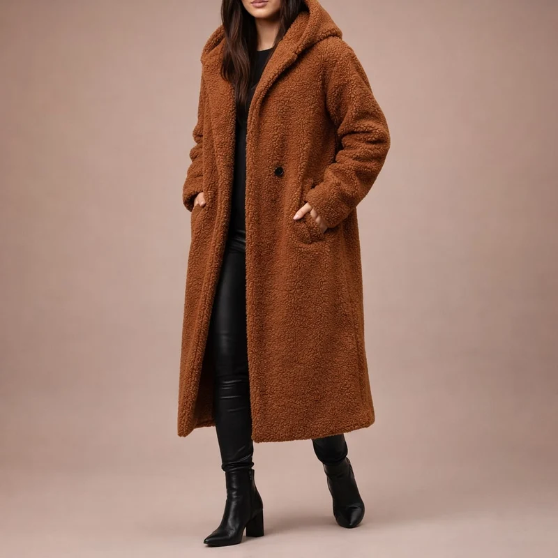 Eleganter Langer Damen Kapuzenmantel