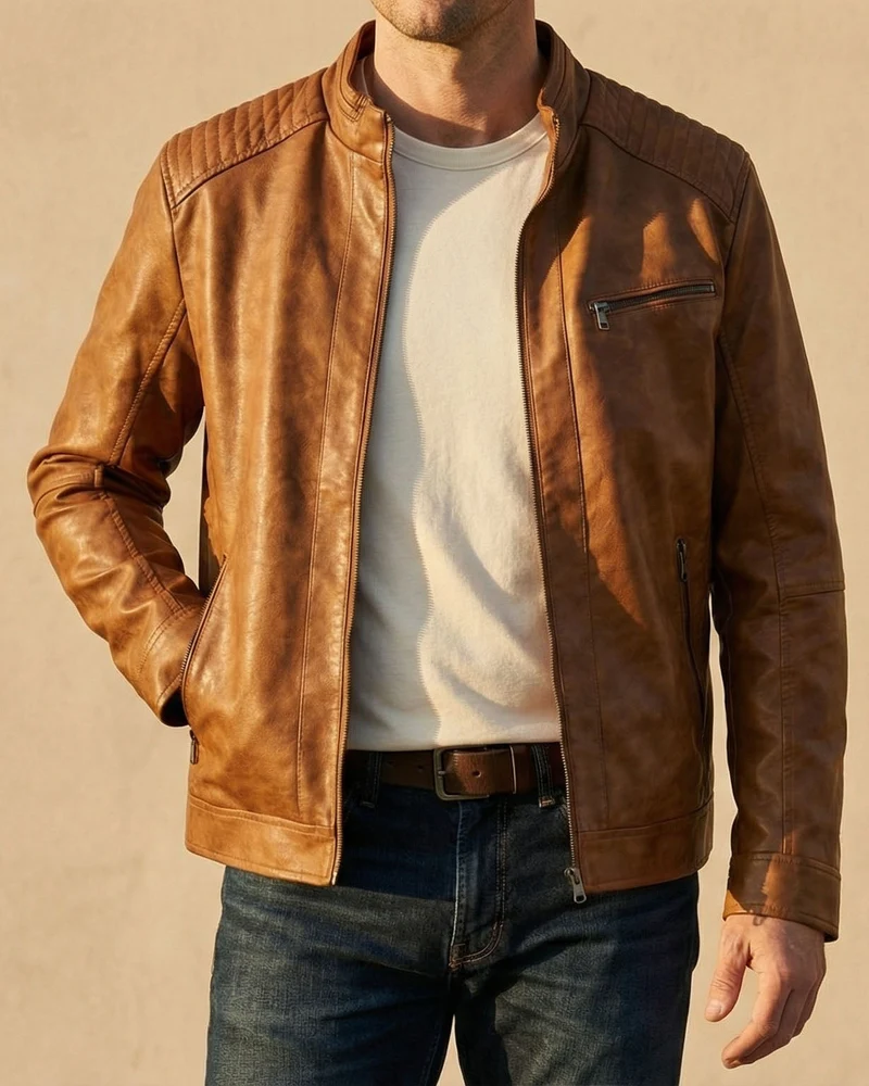 Klassische Herren Lederjacke mit Steppdetails