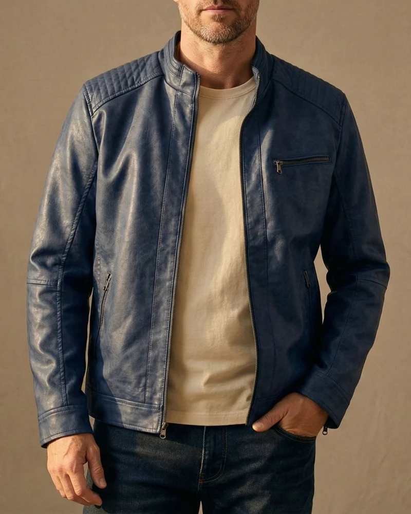 Klassische Herren Lederjacke mit Steppdetails