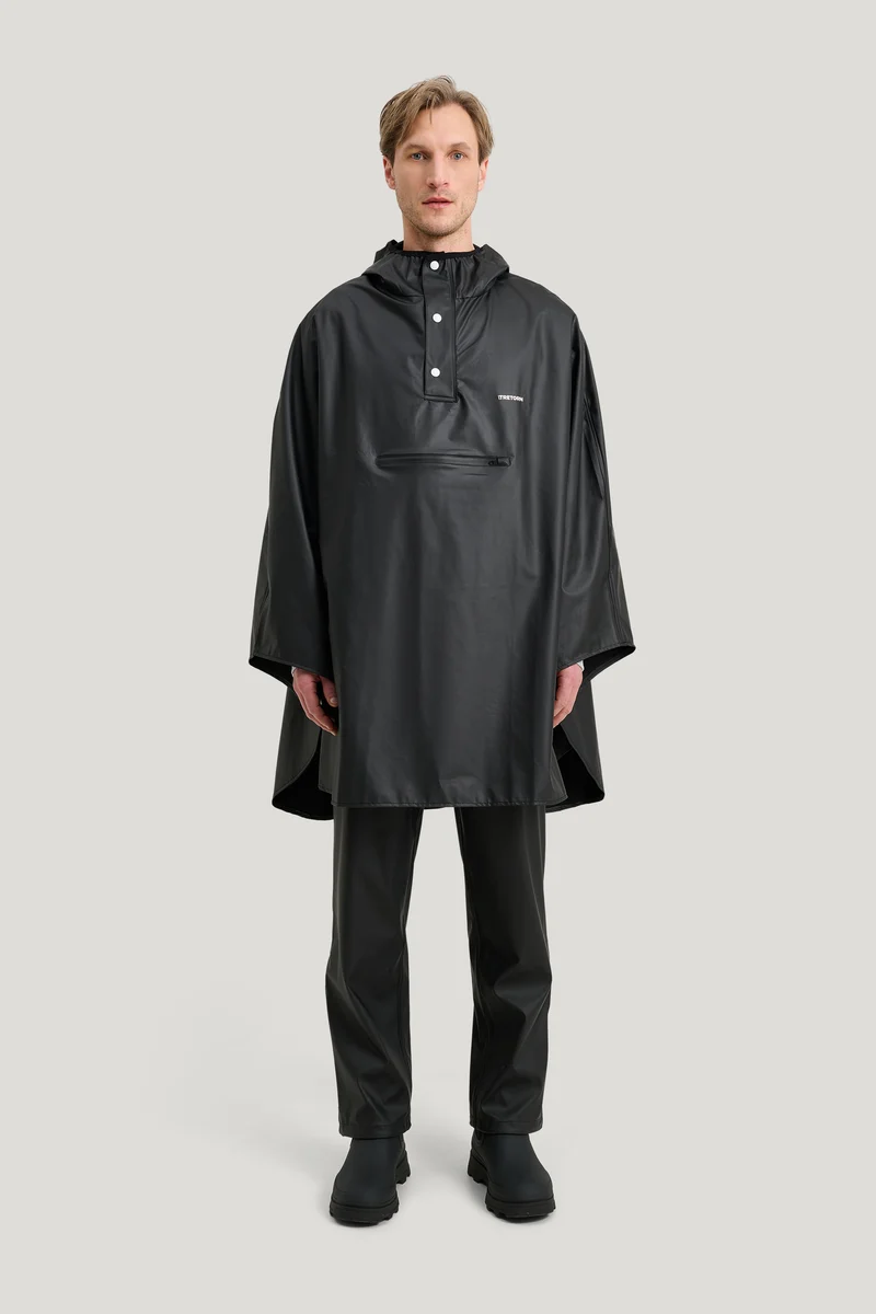 Tretorn Light Rain Poncho zwart | Opvouwbare regenponcho