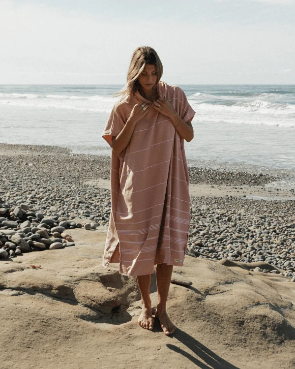 Classic Stripe Hooded Poncho - Misty Rose