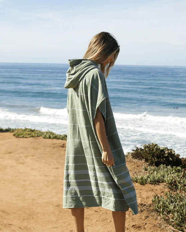 Classic Stripe Hooded Poncho - Hedge Green