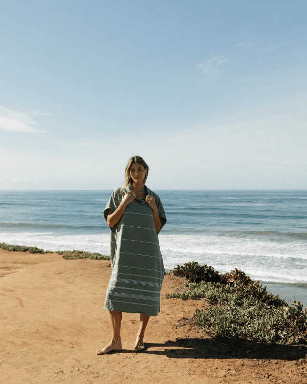 Classic Stripe Hooded Poncho - Hedge Green