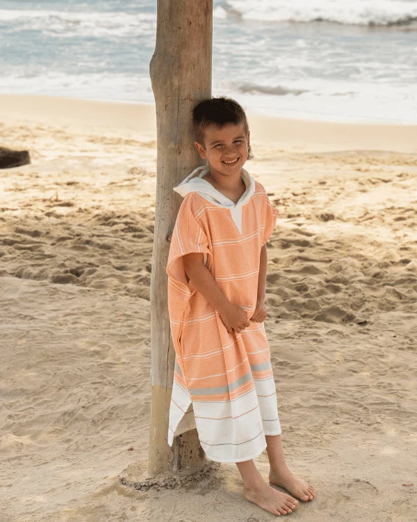 Colorblock Stripe Hooded Poncho Youth - Orange