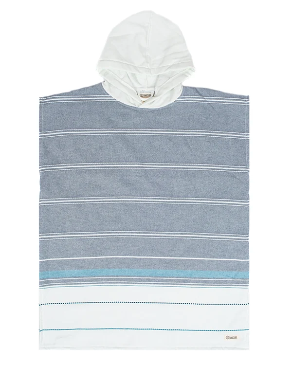 Colorblock Stripe Hooded Poncho Youth - Blue