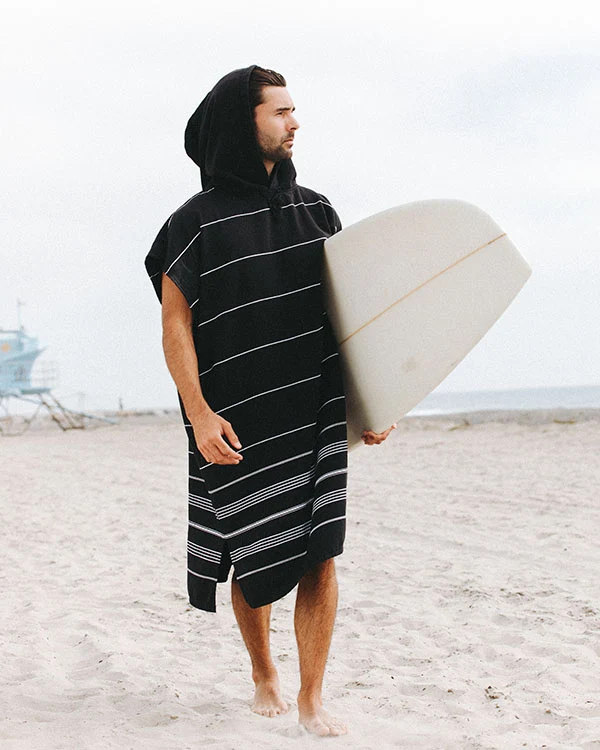 Classic Stripe Hooded Poncho Black