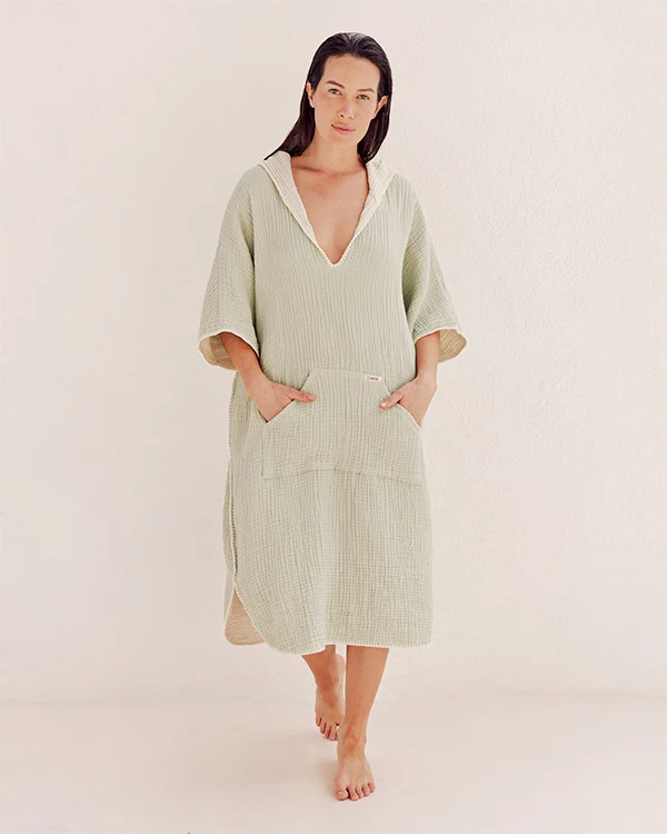 Falta Gauze Hooded Poncho - Sage