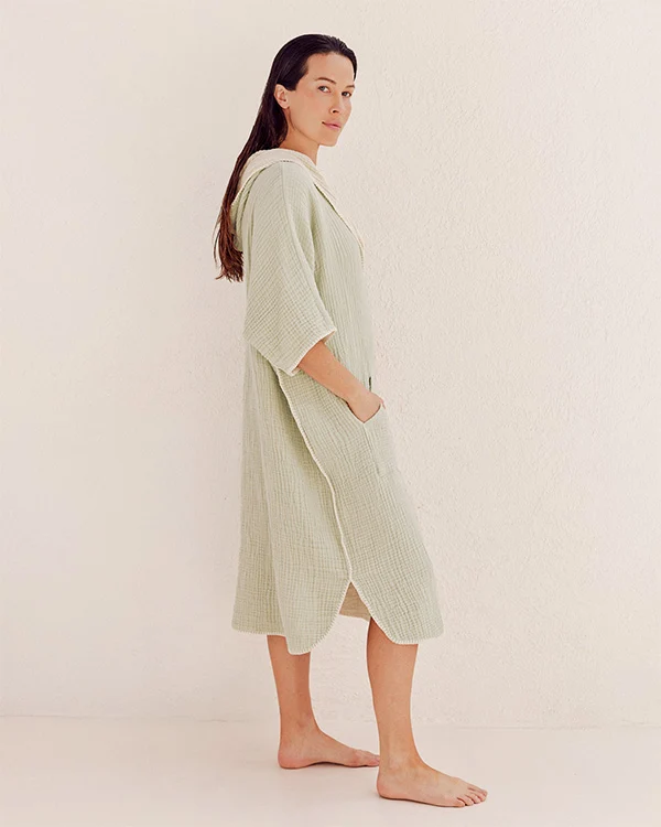 Falta Gauze Hooded Poncho - Sage