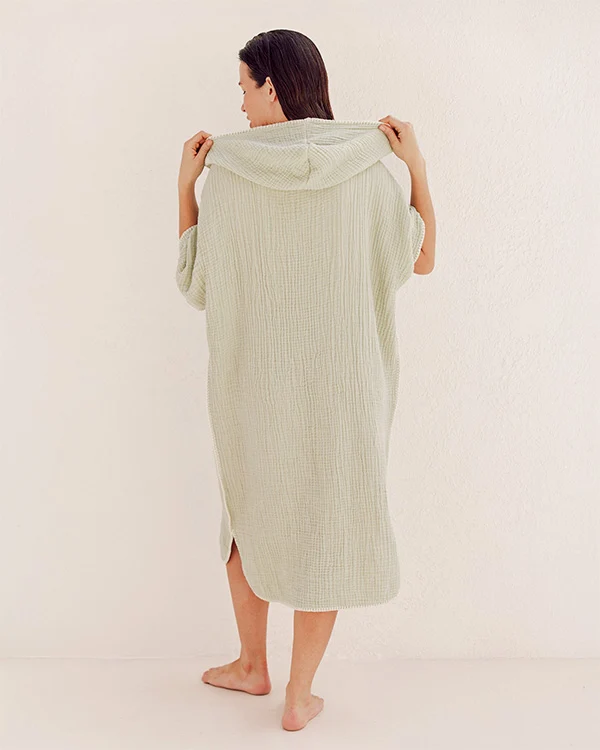 Falta Gauze Hooded Poncho - Sage