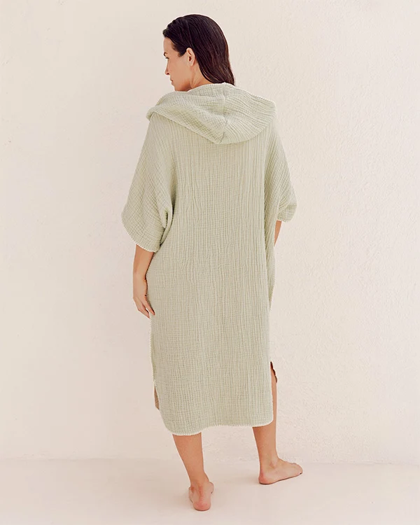 Falta Gauze Hooded Poncho - Sage