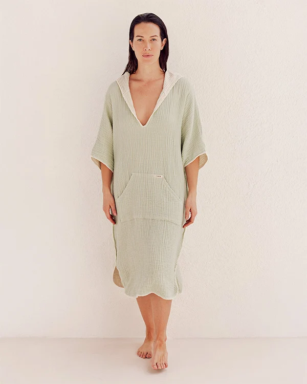 Falta Gauze Hooded Poncho - Sage
