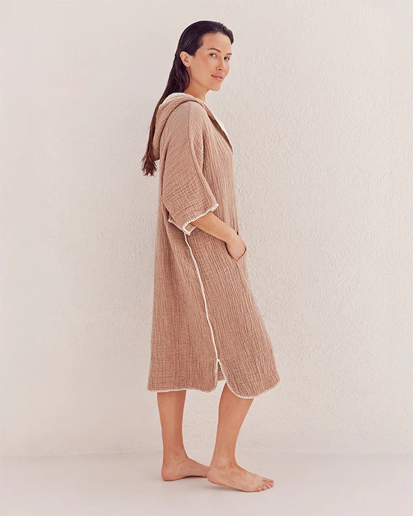 Falta Gauze Hooded Poncho - Warm Taupe