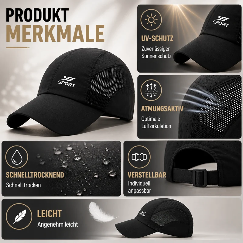 Atmungsaktive UV-Schutz Herren Baseballkappe