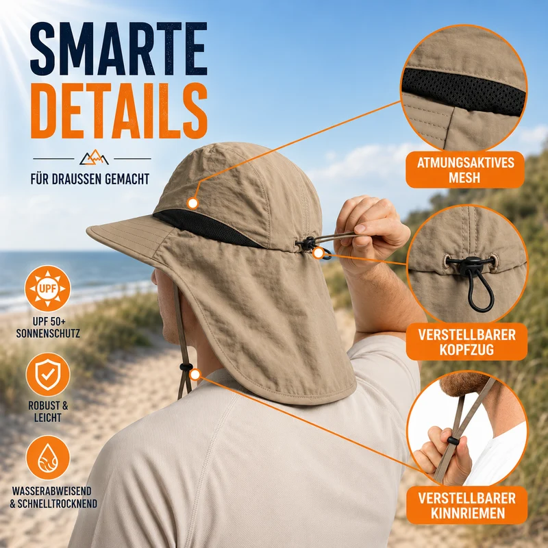 Outdoor Herren Sonnenhut mit Nackenschutz