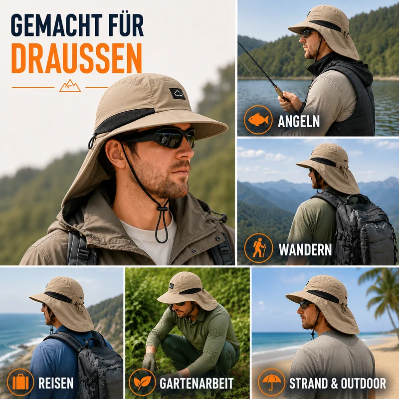 Outdoor Herren Sonnenhut mit Nackenschutz